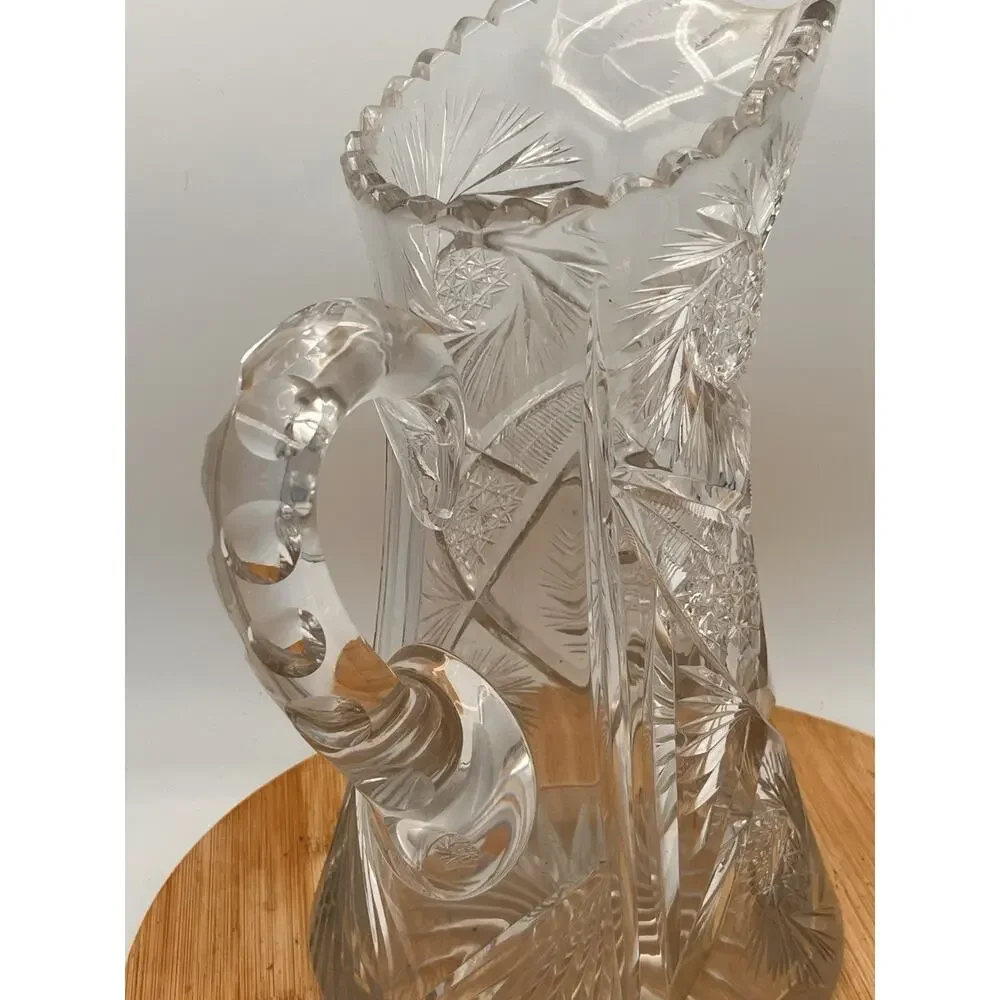 FABULOUS AMERICAN BRILLIANT PERIOD: CUT GLASS EWER/PITCHER/JUG: ABP Chiseled